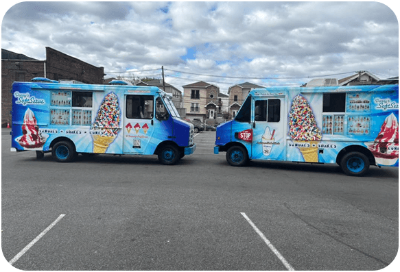Ice cream truck side view with soft serve graphics