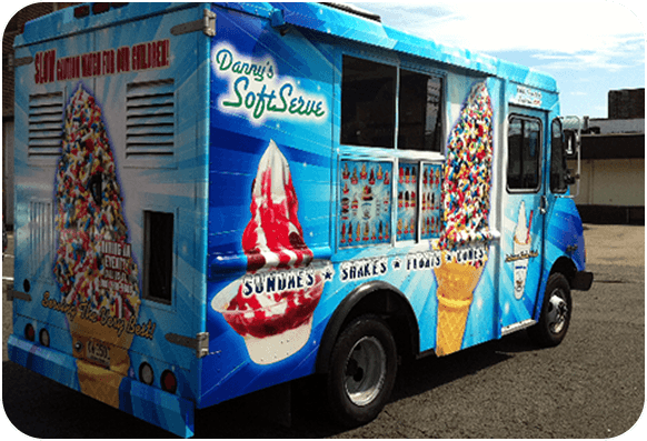 Serving ice cream from the truck window